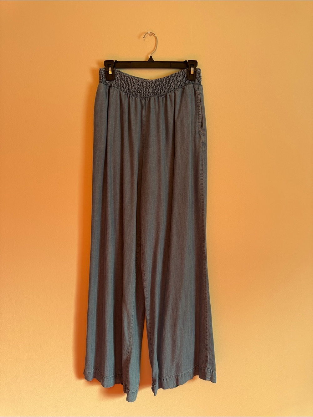 For The Republic Slate Blue Smocked Waist Wide-Leg Pants